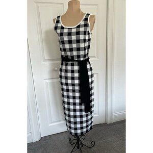 Endless Rose Black/White Gingham Print Sleeveless Body-con Midi Dress Size S